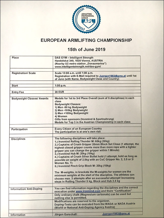 2019 APL European Armlifting Championships