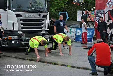 adam-eurosm-14_lg The Truck Pull was one the classic strongman events modified for the team format used in the Scitec European Strongest Team Challenge. IronMind® | Photo courtesy of Adam Darusz adam-eurosm-14_lg The Truck Pull was one the classic strongman events modified for the team format used in the Scitec European Strongest Team Challenge. IronMind® | Photo courtesy of Adam Darusz