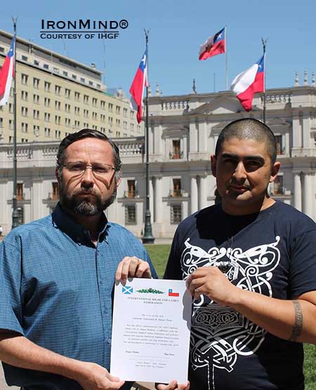 Chile is the latest IHGF affiliate: Leonardo Valenzuela and Nelson Perez will spearhead efforts to promote &ldquo;the Highland Games and its athletes.&rdquo;  IronMind&reg; | Image courtesy of the IHGF