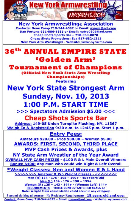 &ldquo;Men and women come to grips in New York final showdown&rdquo; at Cheap Shots Sports Bar in Queens on November 10, 2013.