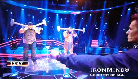 The Sledghammer Head Hold pitted Eddie Hall against Heinz Ollesch, with the winner having a shot at a 100,000 euro prize.  IronMind® | Image courtesy of SCL