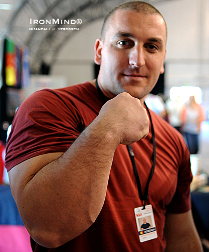 Yesterday was quite a day for Ioan Cristian Puscasu&mdash;he was certified on the No. 3.5 Captains of Crush Gripper and he placed 3rd in the superheavyweight class at the WAF World Armwrestling Championships.  IronMind&reg; | Randall J. Strossen photo.  