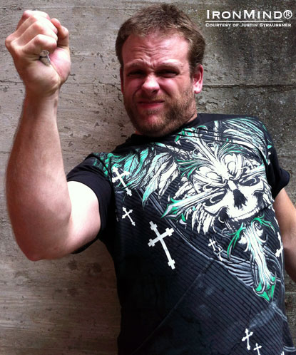 John Ezra McCarter IV left no doubt that he’s mastered the Captains of Crush No. 3 gripper and his certification today gives him major bragging rights as it proves he’s got world class grip strength. McCarter is 25 years old, stands 5’ 9” tall and weighs 208 lb. IronMind® | Photo courtesy of Justin “J.T.” Straussner. John Ezra McCarter IV left no doubt that he’s mastered the Captains of Crush No. 3 gripper and his certification today gives him major bragging rights as it proves he’s got world class grip strength. McCarter is 25 years old, stands 5’ 9” tall and weighs 208 lb. IronMind® | Photo courtesy of Justin “J.T.” Straussner.