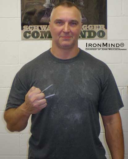 41-year old John Wojciechowski stands 6’ 2” tall and weighs 265 lb., and the IronMind Red Nail proved no match for his strength. IronMind® | Photo courtesy of John Wojciechowski. 41-year old John Wojciechowski stands 6’ 2” tall and weighs 265 lb., and the IronMind Red Nail proved no match for his strength. IronMind® | Photo courtesy of John Wojciechowski.