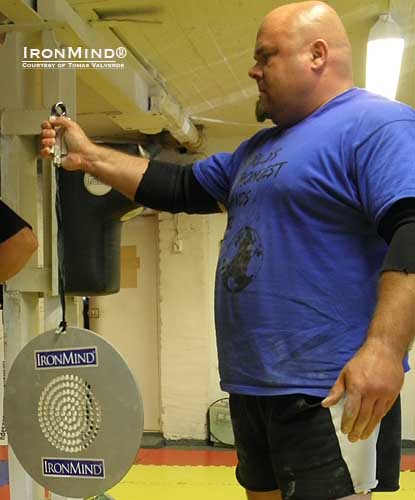 Finnish gripster Juha Harju broke the world record in the CoC Silver Bullet Hold with a time of 46.6 seconds. IronMind® | Photo courtesy of Tomas Valverde. Finnish gripster Juha Harju broke the world record in the CoC Silver Bullet Hold with a time of 46.6 seconds. IronMind® | Photo courtesy of Tomas Valverde.