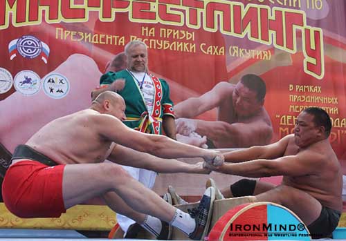 Mas wrestling: brace your feet, grab the stick and pull.  The NorCal FitExpo will give you a chance to learn from the best and to put your skills to the test in the inaugural US Mas Wrestling Championships.  IronMind&reg; | Photo courtesy of the International Mas Wrestling Federation.