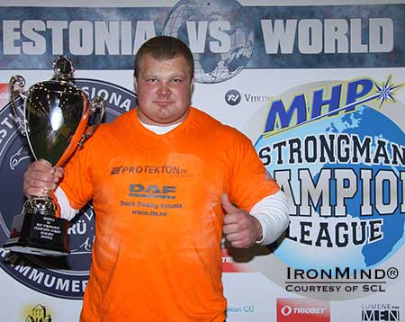 Meelis Peil (Estonia), the new SCL star won the individual title at MHP Strongman Champions League&ndash;Estonia.  IronMind&reg; | Photo courtesy of SCL