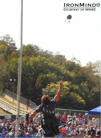 &ldquo;Mike Zolkiewicz launches the 56 lb. weight into the thin mountain air at the New Hampshire Highland Games 2012.&rdquo;  IronMind&reg; | Courtesy of the NHHG