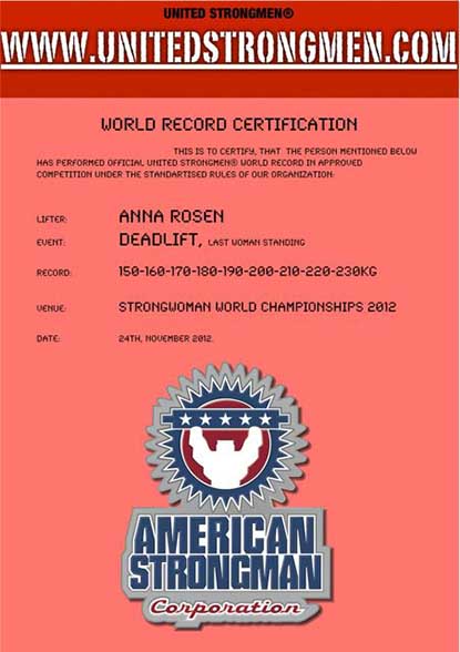 US is retroactively recognizing world records from its 2012 Women&rsquo;s World Championships, with Anna Rosen being the first recipient.  IronMind&reg; | Image courtesy of US.