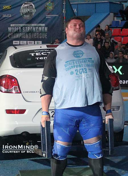 Zydrunas Savickas won the Car Deadlift for Reps, as well as the overall title, at the 2013 SCL&ndash;Russia competition held this weekend in Vladivostok.  IronMind&reg; | Courtesy of SCL.
